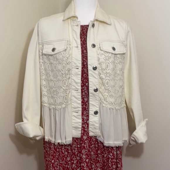 Free People Jackets & Blazers - Free People cream Denim and Lace Jacket